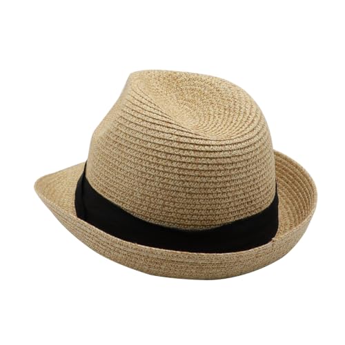 Straw Fedora Hat Panama Hats Mens Beach Hat Derby Hat Packable Trilby - color: Natural, size: Medium