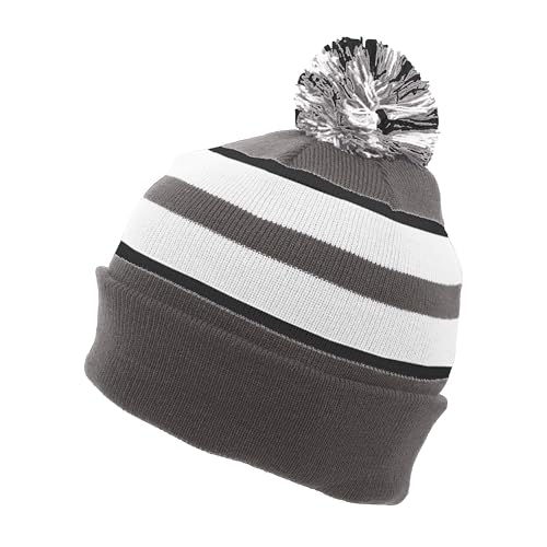 Pacific Headwear Unisex Adult Pacific Headwear Knit Fold Over Pom-pom Beanie - color: Graphite/White/Black, size: One Size