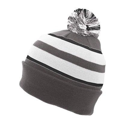 Pacific Headwear Unisex Adult Pacific Headwear Knit Fold Over Pom-pom Beanie - color: Graphite/White/Black, size: One Size