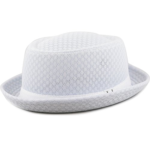 The Hat Depot Unisex Light Weight Classic Soft Cool Mesh Pork Pie hat - color: White, size: Large-X-Large