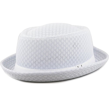 The Hat Depot Unisex Light Weight Classic Soft Cool Mesh Pork Pie hat - color: White, size: Large-X-Large