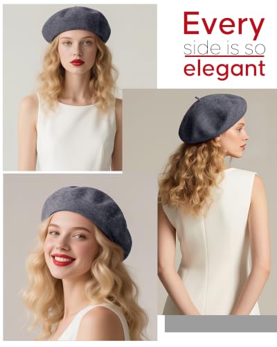 French Beret Hats for Women - Wool Solid Color Beanie Cap - color: Black Ash