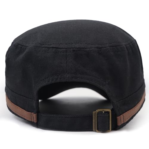 Flat Top Cap for Men Soft Cotton Adjustable Military - color: Black