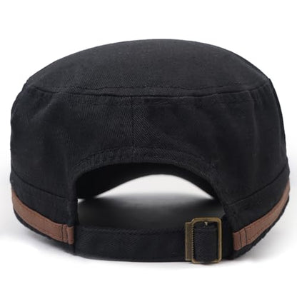 Flat Top Cap for Men Soft Cotton Adjustable Military - color: Black