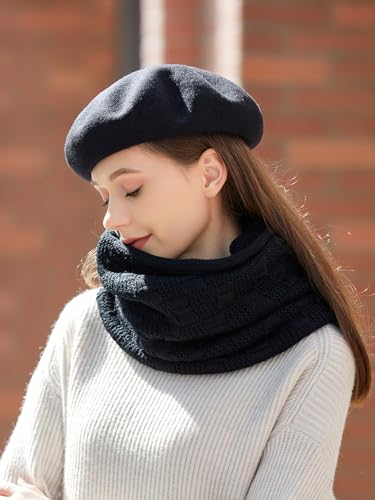 French Beret Hat for Women Solid Beanie Cap Stretchable Winter Warm Beret - color: Black
