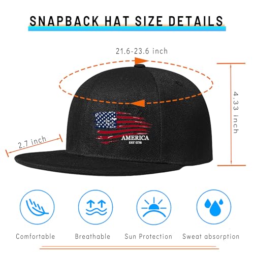 Snapback Hats for Men Flat Bill Brim Hats for Men Skeleton Skull Fitted Hat for Mens Black Baseball Hat Hip Hop ﻿ - color: American Flag