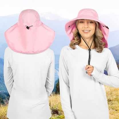 SUN CUBE Wide Brim Sun Hat with Neck Flap for Men Women, UPF50+ Fishing - color: Pink
