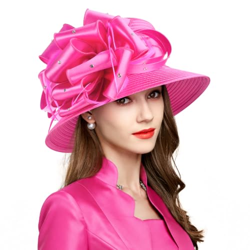 2026 Bucket Hats for Women Ladies Girls, Autumn Winter Fascinator Hat for Derby Kentucky Church Bridal UV Protection - color: A-4585rose Red