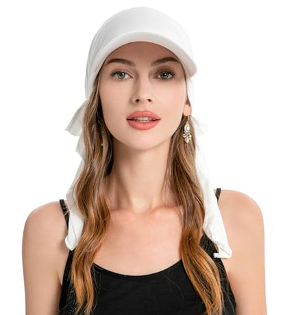 ZLYC Chemo Headwear for Women Brim Visor Head Scarf Pre Tied Headwraps Lightweight Skull Cap - color: Solid White