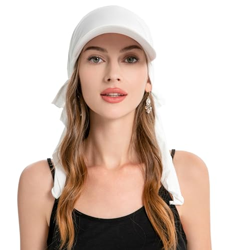 ZLYC Chemo Headwear for Women Brim Visor Head Scarf Pre Tied Headwraps Lightweight Skull Cap - color: Solid White
