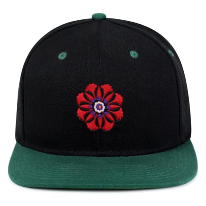 Flower Ornament Hip-Hop Snapback Hat Embroidered Baseball Cap Floral Embellishment - color: 17. Black/Green