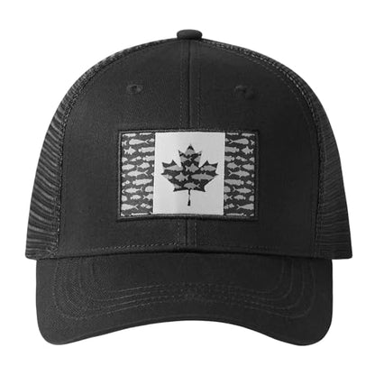 BASSDASH Altimate Fishing Hat Mesh Back for Men Women Adjustable Baseball Trucker Cap - color: Black Fish Maple Flag