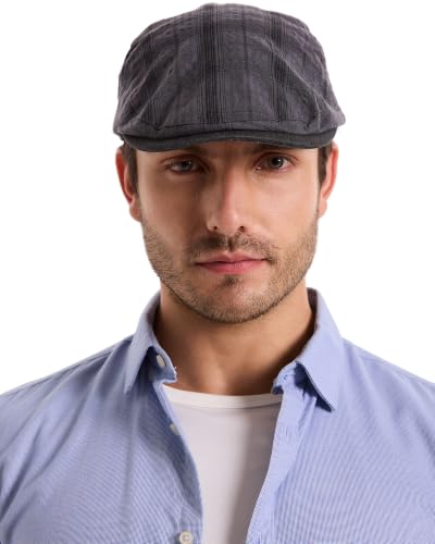 ZLYC Men Summer Flat Cap Scally Ivy Gatsby Newsboy Beret Driver Hat - color: Plaid Gray