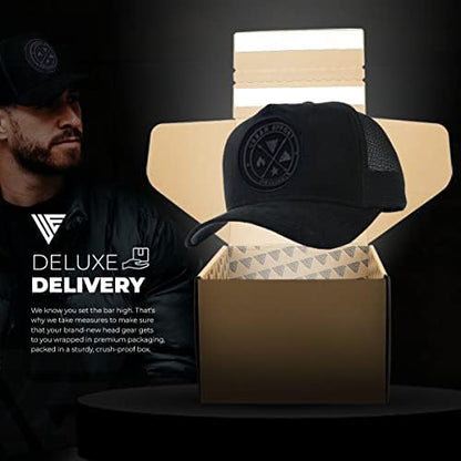 Urban Effort Trucker Hat for Men & Women, Mesh Back Baseball Cap, 5 Panel - color: Black/Black, style: Mesh Back