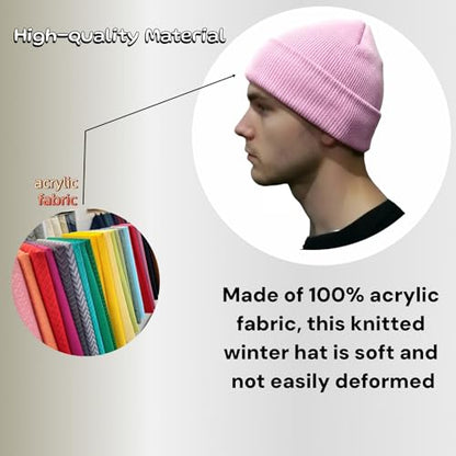 Beanie for Men and Women Beanie Hat Soft Winter Beanies Skull Caps Flanged Brimless Hat, Soft Plain Knit Hats - color: Light Pink