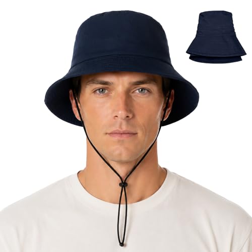 Water-Resistant Bucket Hat for Women Men Rain Hat UPF 50+ Boonie Sun Hat - color: Navy Blue