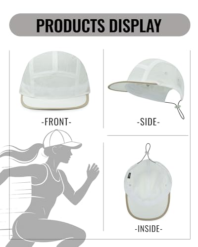 Croogo Short Brim Baseball Cap Flat Bill 5 Panel Hat Mesh Quick Drying Caps - color: White