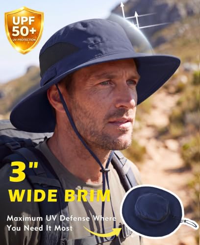 Connectyle Men's Breathable UPF 50+ Sun Hat Packable UV Protection Bucket Hat for Fishing Hiking Camping Safari Beach Golf - color: Navy Blue