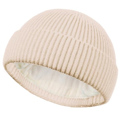 Short Fisherman Beanie for Men Women Wool Fleece Lined Winter Hat - color: 1pcs-beige