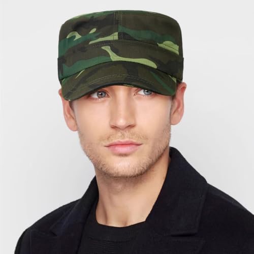 Unisex Cadet Army Cap Adjustable Flat Top Cap Washed Cotton Military Hat Baseball Cap - color: Camo B
