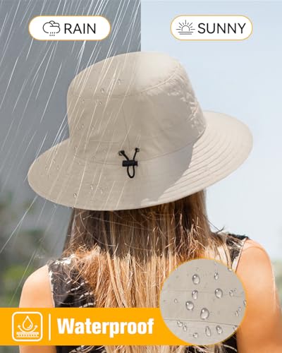 Womens Waterproof Bucket Hat - Packable Sun Hat UV Protection Hiking Hats with Adjustable Drawstring for Outdoor Activities - color: Orange