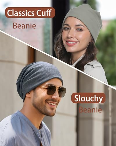 vidsel Slouchy Beanie Hats for Women & Men Cotton Knit Cuffed Skull Cap - color: 1-amber Brown