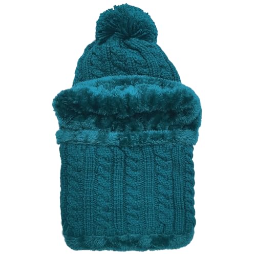 HUAMULAN Women Winter Knit Beanie Hats One Piece Fleece Lined Balaclavas - color: Teal