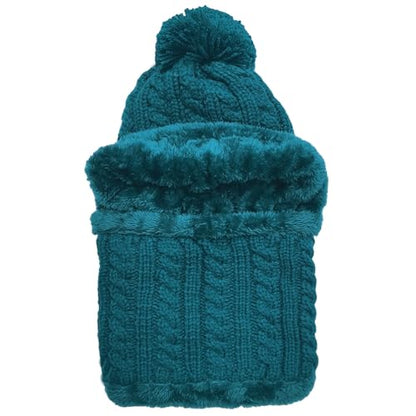 HUAMULAN Women Winter Knit Beanie Hats One Piece Fleece Lined Balaclavas - color: Teal