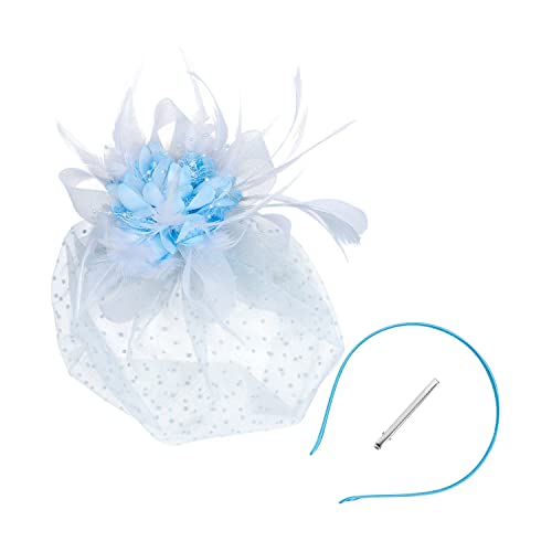 Fascinators Hat Feather Headband Women's Fascinators Tea Party Headwear with Clip Derby Hat for Girls and Women - color: 1 Light Blue