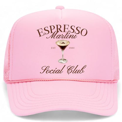 Espresso Martini Social Club Trucker Hat | Margs Tequila Drinking Funny Cute Drinks | Premium Snapback Hat for Men & Women - color: Pink