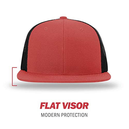 Richardson Unisex 511 Flatbill Trucker Adjustable Snapback Baseball Cap - color: Red/Black