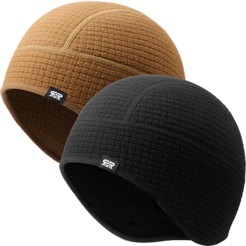 SUNMECI Winter Grid Fleece Skull Cap Thermal Helmet Liner for Men Women - color: Black & Brown