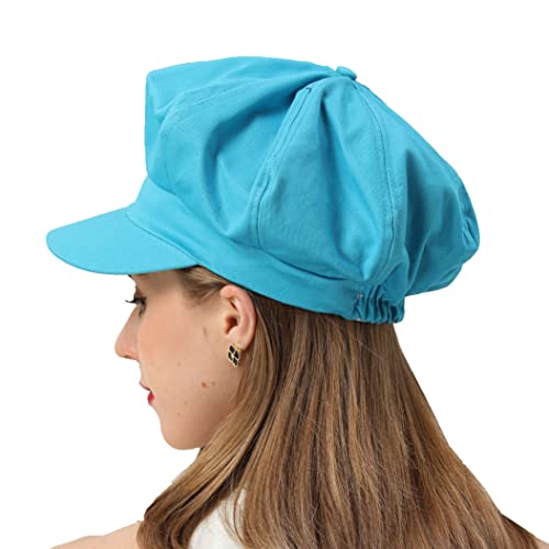 Womens Newsboy Cap Summer Beret Cap- 100% Cotton 8 Panels Vintage Cabbie Hat- Octagonal Visor Cap for Women Girls Ladies Gift - color: Blue