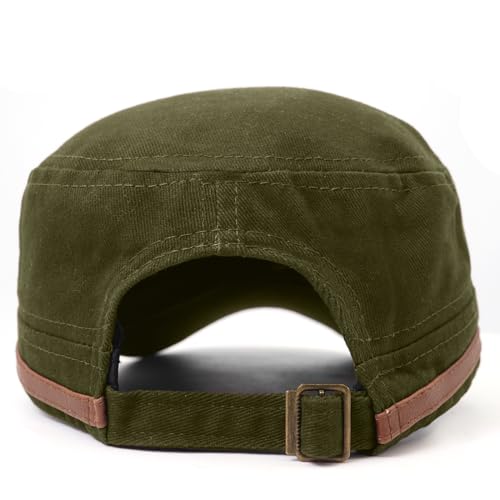 Flat Top Cap for Men Soft Cotton Adjustable Military - color: Military Green