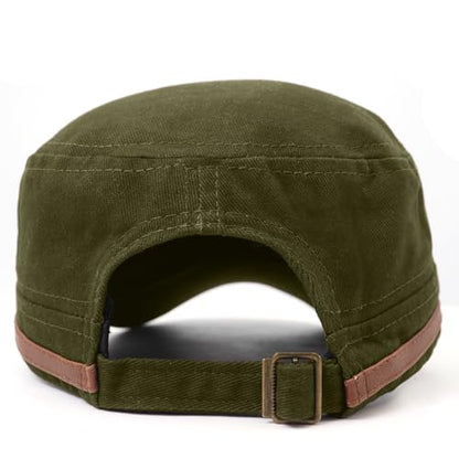 Flat Top Cap for Men Soft Cotton Adjustable Military - color: Military Green