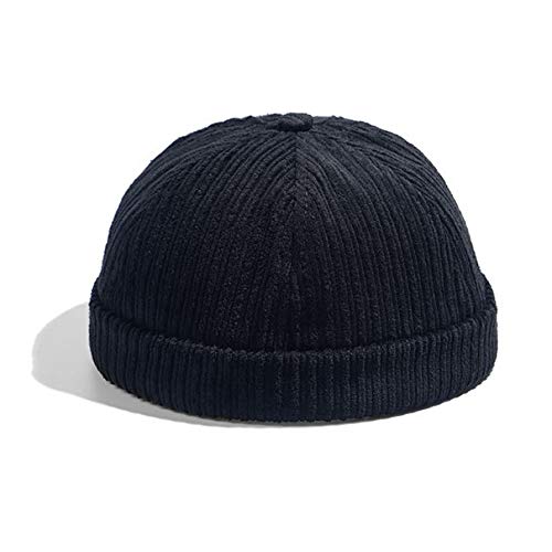 Men Hats Docker Cap Hats Beanie Sailor Cap Worker Hat Rolled Cuff Retro Brimless Hat with Adjustable - color: 0072-black