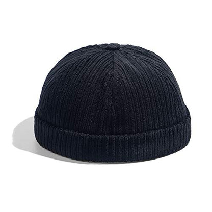 Men Hats Docker Cap Hats Beanie Sailor Cap Worker Hat Rolled Cuff Retro Brimless Hat with Adjustable - color: 0072-black
