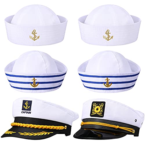 SATINIOR 6 Pcs Yacht Captain Hat Sailor Cap, White, Women Men