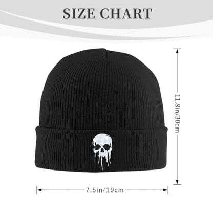 Black Beanie Hat for Men Women Embroidered Knit Winter Beanies Cap - color: Skull