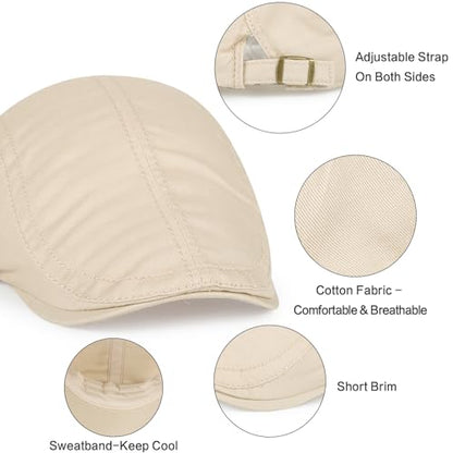 3Pcs Cotton Newsboy Hat for Men Cool Adjustable Flat Cap - color: # Black+darkgrey+khaki