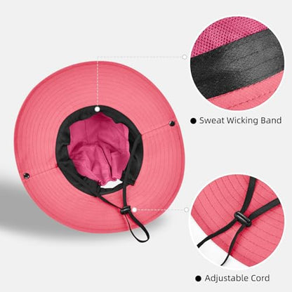 Rosoz Ponytail Sun Bucket Hats for Women UV Protection Foldable Wide Brim - color: 1 Pack-pure Watermelonred