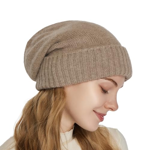Facecozy Satin Lined Beanie for Women Soft Satin Lining Slouchy Winter Hats - color: Camel