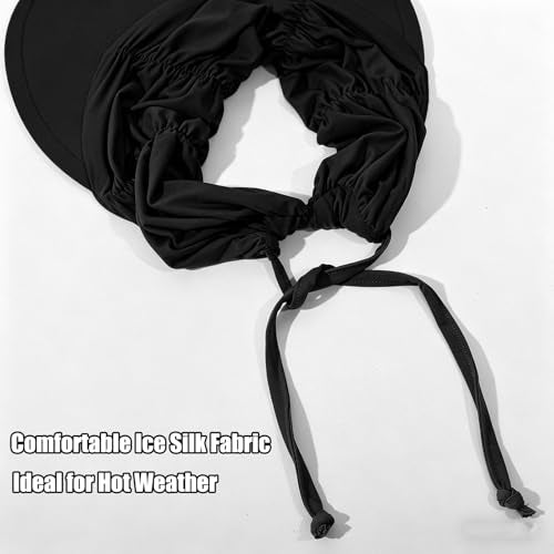KXF Sun Visors Hat for Women Wide Brim Beach Hat Foldable Visor Hat Cap Ponytail Summer Packable UPF 50+ Adjustable Stretchy - color: Black