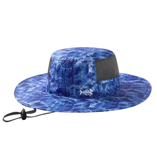 BASSDASH UPF 50+ Fishing Sun Hat Water Resistant Unisex Wide Brim Bucket Boonie Hat for Hiking Camping Safari FH15 - color: Blue Camo, size: Large