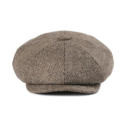 FEINION Men 8 Panel Herringbone Wool Newsboy Cap - color: Herringbone Khaki, size: 7 1/8