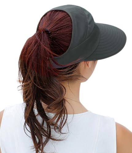 Sun Hats for Women Wide Brim UV Protection Sun Hat Summer Beach Packable Visor - color: Dark Grey