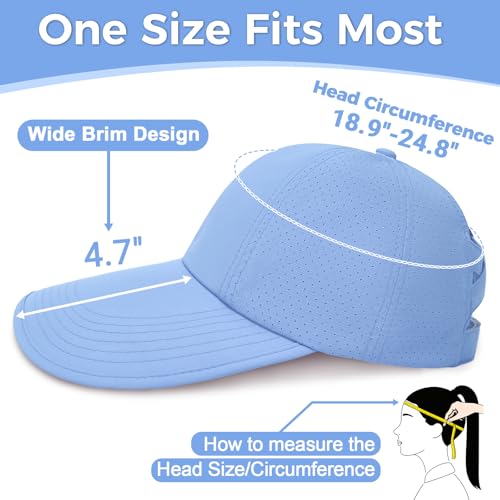 Women's Wide Brim Sun Hat with Ponytail Hole, UV Protection Criss Cross Sun Visor Hat, Lightweight & Quick-Drying Beach Cap - color: Blue