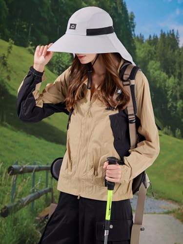 HUAMULAN Women Wide Brim Summer Sun Hat Ponytail Hole with Neck Flap - color: Lightgray With Black Mesh