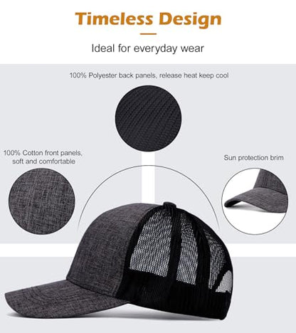 Blank Mesh Back Trucker Hat for Men and Women, Unisex Adjustable Snapback Baseball Cap, Adult Plain Classics Retro Hat - color: Dark Grey
