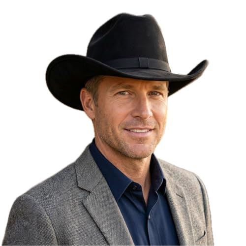 Faux Suede Cowboy Hat, Western Outback Fedora, Wide Brim, Cattleman Pinch Front Crown, Unisex Rancher Style, Water Resistant - color: Obsidian